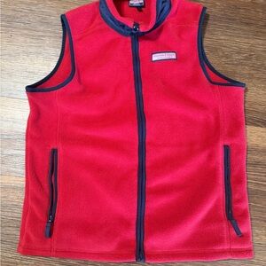 Vineyard Vines Kids Red Fleece Vest with Navy Trim